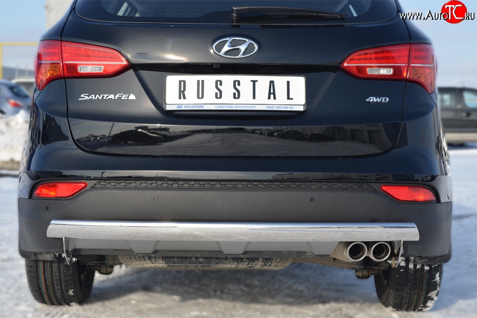 11 599 р. Защита заднего бампера (Ø75x42 мм, нержавейка) Russtal Hyundai Santa Fe DM дорестайлинг (2012-2016)  с доставкой в г. Самара