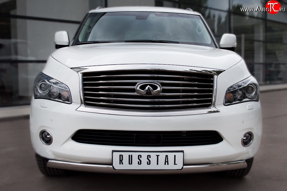 11 599 р. Защита переднего бампера (Ø75х42 мм, нержавейка) Russtal INFINITI QX56 Z62 (2010-2013)  с доставкой в г. Самара
