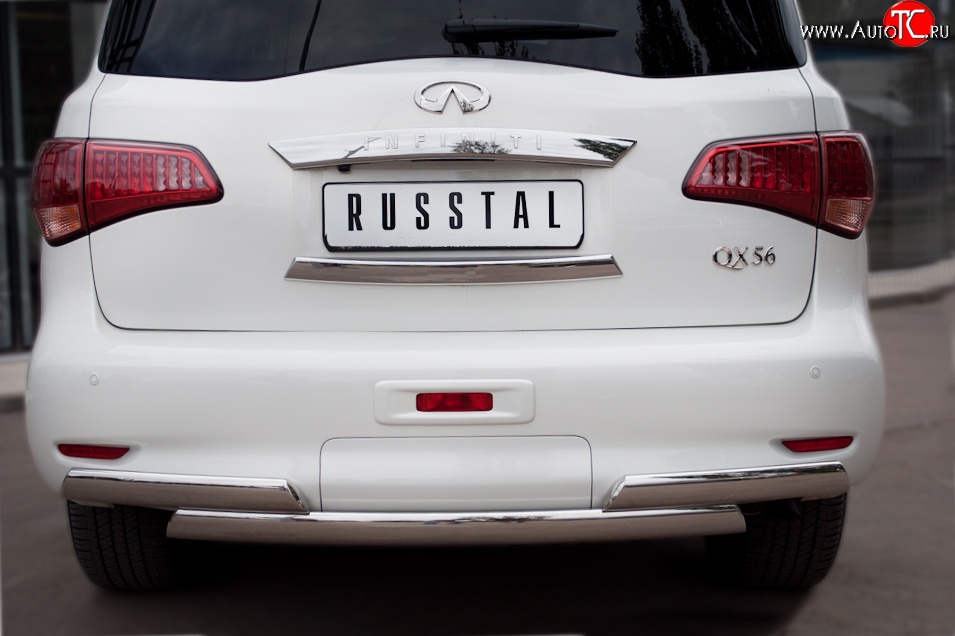 17 999 р. Защита заднего бампера (Ø75x42 мм, нержавейка) Russtal INFINITI QX56 Z62 (2010-2013)  с доставкой в г. Самара