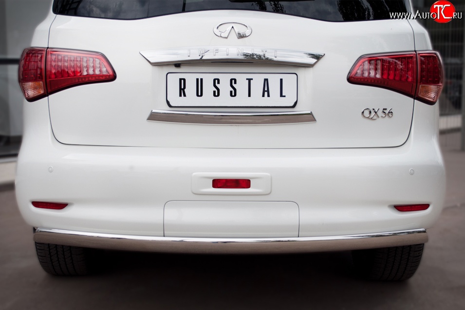 11 599 р. Защита заднего бампера (Ø75x42 мм, нержавейка) Russtal INFINITI QX56 Z62 (2010-2013)  с доставкой в г. Самара