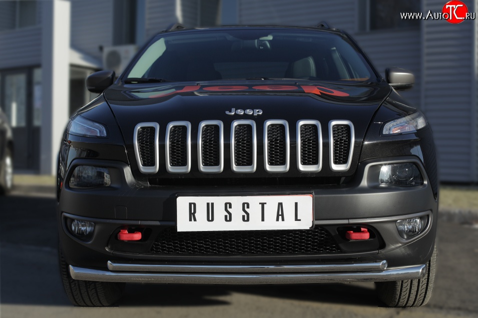 19 449 р. Защита переднего бампера (Trailhawk 2 трубыØ63 и 42 мм, нержавейка) SLITKOFF Jeep Cherokee KL дорестайлинг (2014-2017)  с доставкой в г. Самара
