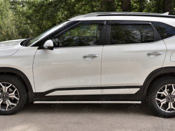 17 299 р. Защита порогов (Ø42 мм, нержавейка) SLITKOFF KIA Seltos (2019-2025) (Металлические торцы под 45°)  с доставкой в г. Самара. Увеличить фотографию 2