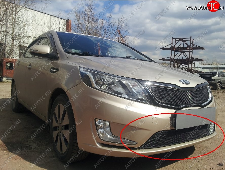 2 199 р. Нижняя защитная сетка на бампер Russtal (черная) KIA Rio 3 QB дорестайлинг седан (2011-2015)  с доставкой в г. Самара