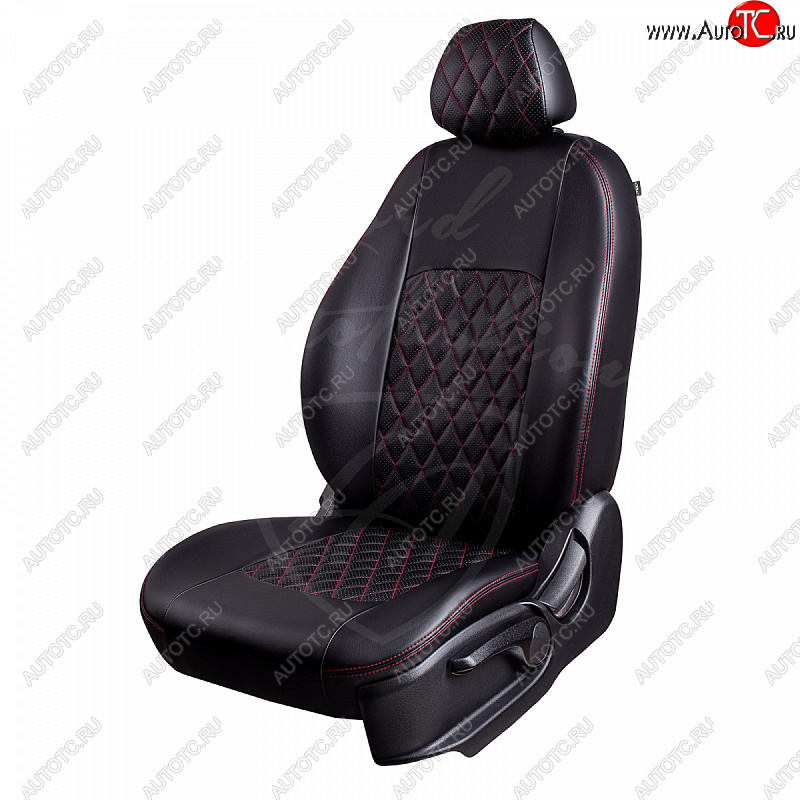 7 199 р. Чехлы для сидений Lord Autofashion Турин Ромб (экокожа) KIA Rio 2 JB дорестайлинг седан (2005-2009) (Черный, вставка черная, строчка красная)  с доставкой в г. Самара