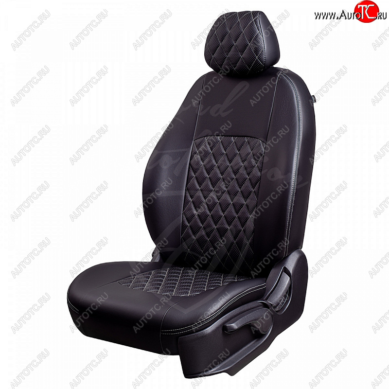 7 199 р. Чехлы для сидений Lord Autofashion Турин Ромб (экокожа) KIA Rio 2 JB дорестайлинг седан (2005-2009) (Черный, вставка черная, строчка серая)  с доставкой в г. Самара