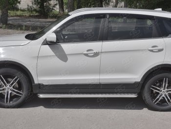 22 999 р. Порожки для ног SLITKOFF (Ø42 мм) Lifan X70 (2018-2025) (Лист алюминиевый, труба - сталь окрашенная в черный цвет)  с доставкой в г. Самара. Увеличить фотографию 2