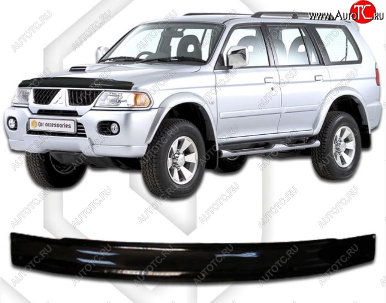 2 159 р. Дефлектор капота CA-Plastic Mitsubishi Montero Sport PA дорестайлинг (1996-2000) (Classic черный, Без надписи)  с доставкой в г. Самара