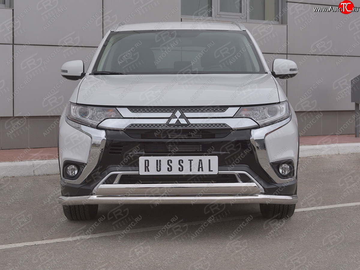 15 599 р. Защита переднего бампера (2 трубы Ø63 и 75х42 мм, нержавейка) Russtal Mitsubishi Outlander GF 3-ий рестайлинг (2018-2022)  с доставкой в г. Самара