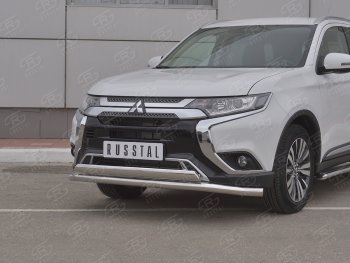 15 599 р. Защита переднего бампера (2 трубы Ø63 и 75х42 мм, нержавейка) Russtal Mitsubishi Outlander GF 3-ий рестайлинг (2018-2022)  с доставкой в г. Самара. Увеличить фотографию 2