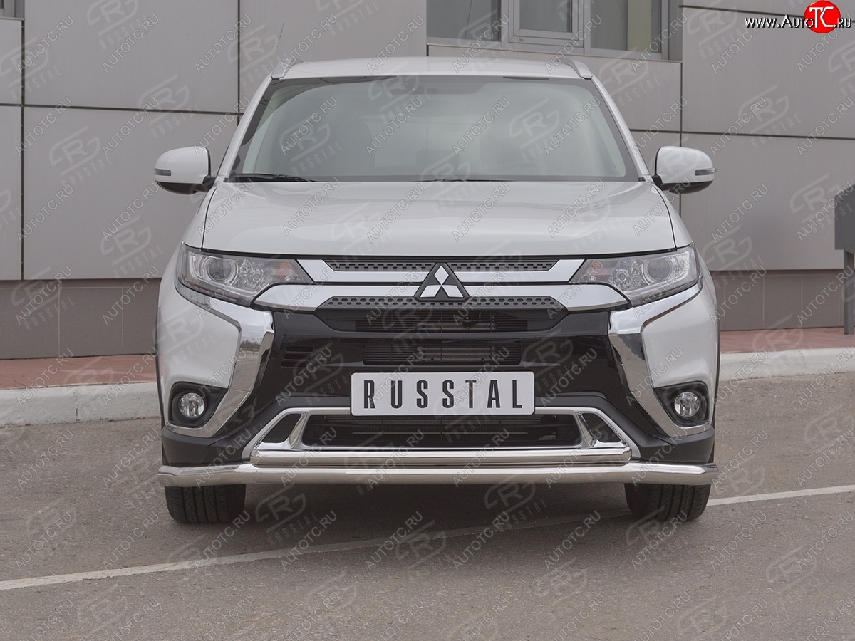 17 549 р. Защита переднего бампера (2 трубы Ø63 и 42 мм, нержавейка) SLITKOFF Mitsubishi Outlander GF 3-ий рестайлинг (2018-2022)  с доставкой в г. Самара