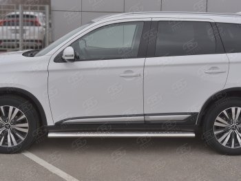 19 399 р. Защита порогов (Ø120x60 мм с проступью, нержавейка) Russtal Mitsubishi Outlander GF 3-ий рестайлинг (2018-2022)  с доставкой в г. Самара. Увеличить фотографию 2