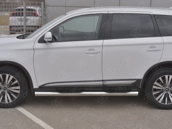 22 549 р. Защита порогов (Ø76 мм с проступью, нержавейка) SLITKOFF Mitsubishi Outlander GF 3-ий рестайлинг (2018-2022) (С пластиковыми заглушками на торцах)  с доставкой в г. Самара. Увеличить фотографию 2