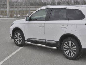 22 549 р. Защита порогов (Ø76 мм с проступью, нержавейка) SLITKOFF Mitsubishi Outlander GF 3-ий рестайлинг (2018-2022) (С пластиковыми заглушками на торцах)  с доставкой в г. Самара. Увеличить фотографию 3