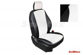 Чехлы для сидений Seintex (экокожа, ромб) Mitsubishi Outlander  GF (2012-2018) дорестайлинг, 2-ой рестайлинг (Черный+белый)