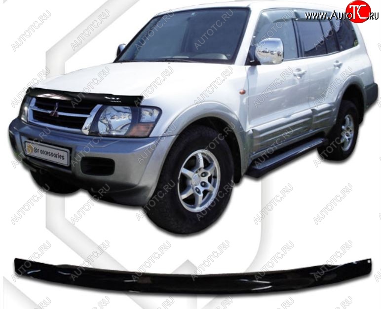 2 199 р. Дефлектор капота CA-Plastic Mitsubishi Pajero 3 V70 дорестайлинг (1999-2003) (Classic черный, Без надписи)  с доставкой в г. Самара