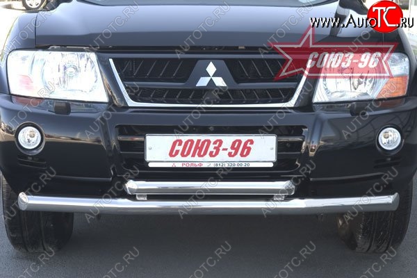 16 514 р. Защита переднего бампера двойная Souz-96 (d76/60) Mitsubishi Pajero 3 V70 дорестайлинг (1999-2003)  с доставкой в г. Самара
