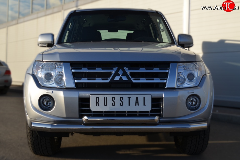 22 999 р. Защита переднего бампера (2 трубыØ76 и 63 мм, нержавейка) SLITKOFF Mitsubishi Pajero 4 V80 3 дв. 1-ый рестайлинг (2011-2014)  с доставкой в г. Самара