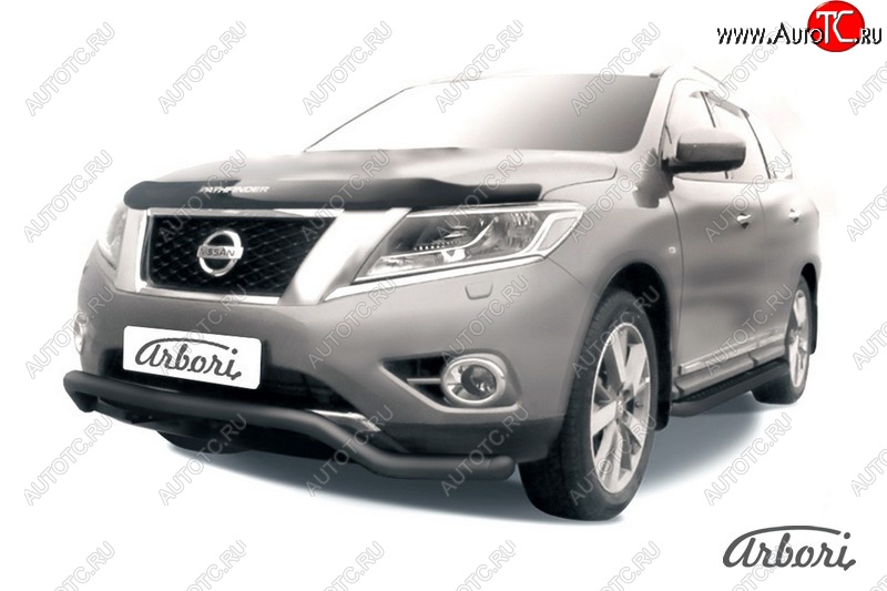 8 279 р. Защита переднего бампера Arbori (волна, черная, 1 труба d57 mm). Nissan Pathfinder R52 дорестайлинг (2012-2017)  с доставкой в г. Самара