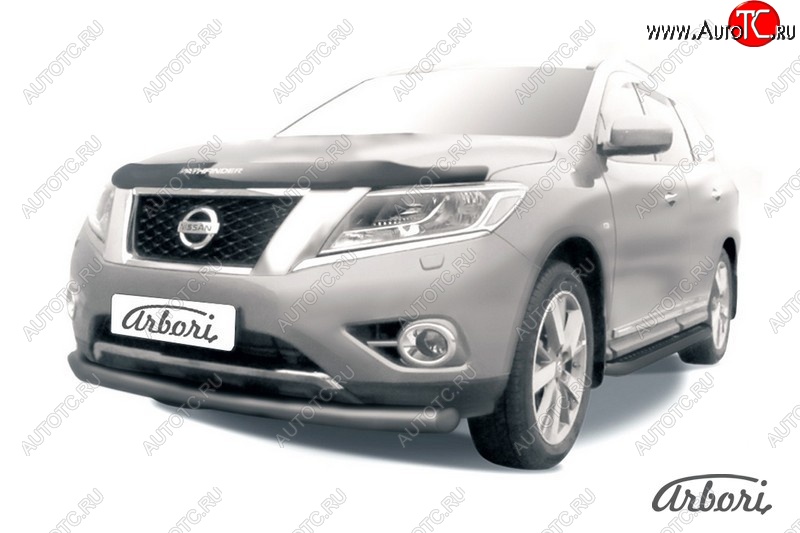 7 559 р. Защита переднего бампера Arbori (черная, 2 трубы d57 и 57 mm) Nissan Pathfinder R52 дорестайлинг (2012-2017)  с доставкой в г. Самара
