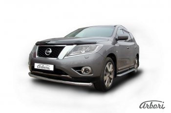 14 363 р. Защита переднего бампера Arbori (нержавейка, 1 труба d76 mm). Nissan Pathfinder R52 дорестайлинг (2012-2017)  с доставкой в г. Самара. Увеличить фотографию 2