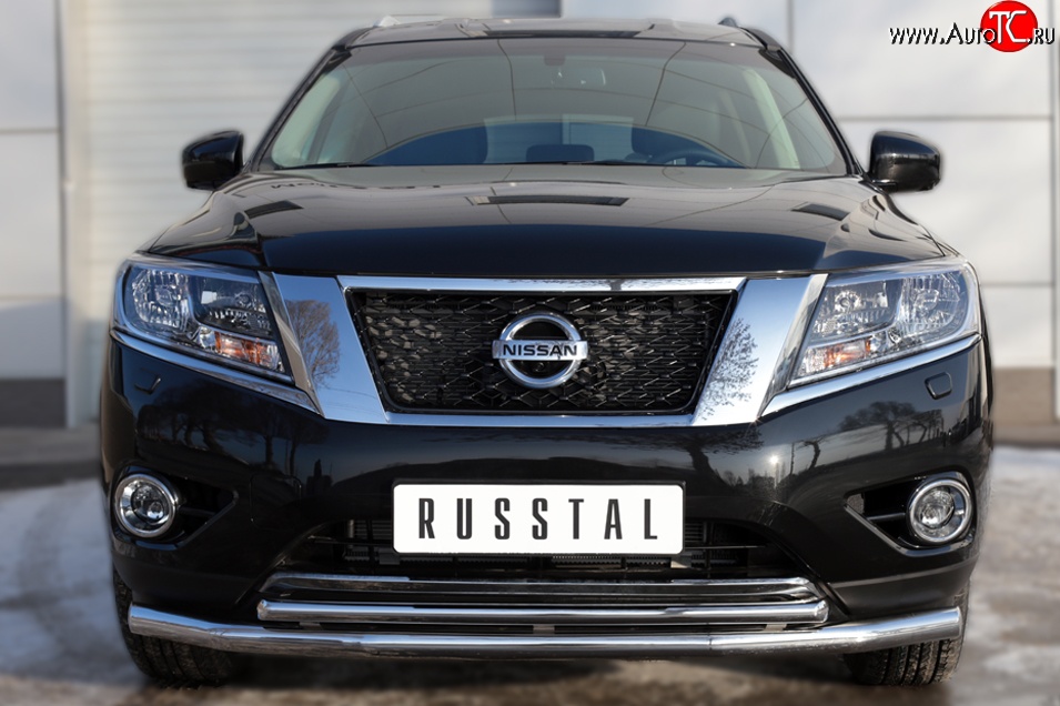14 499 р. Защита переднего бампера (2 трубыØ63 и 42 мм, нержавейка) SLITKOFF Nissan Pathfinder R52 дорестайлинг (2012-2017)  с доставкой в г. Самара