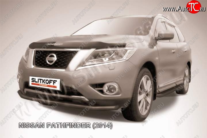 8 999 р. Защита переднего бампер Slitkoff Nissan Pathfinder R52 дорестайлинг (2012-2017) (Цвет: серебристый)  с доставкой в г. Самара