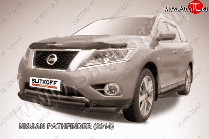 11 999 р. Защита переднего бампер Slitkoff Nissan Pathfinder R52 дорестайлинг (2012-2017) (Цвет: серебристый)  с доставкой в г. Самара