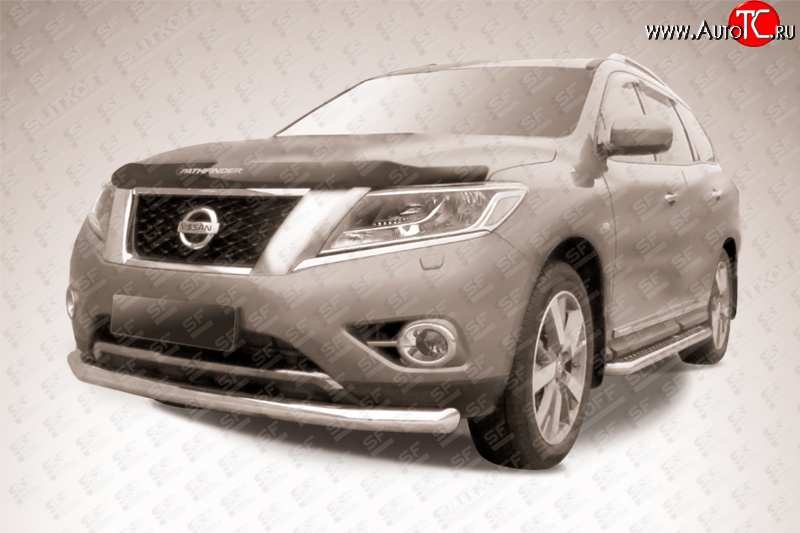 14 499 р. Одинарная защита переднего бампера диаметром 76 мм Slitkoff Nissan Pathfinder R52 дорестайлинг (2012-2017) (Нержавейка, Полированная)  с доставкой в г. Самара