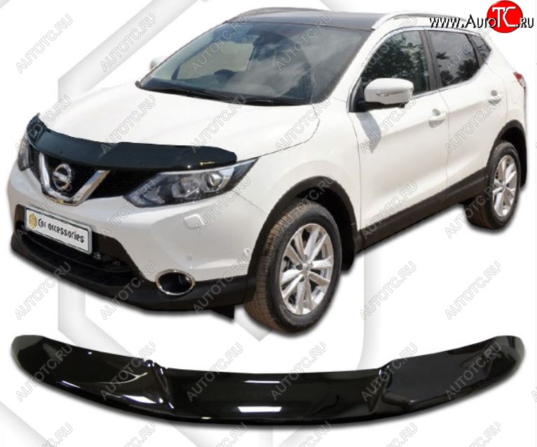 2 299 р. Дефлектор капота CA-Plastic Nissan Qashqai 2 J11 дорестайлинг (2013-2019) (Classic черный, Без надписи)  с доставкой в г. Самара