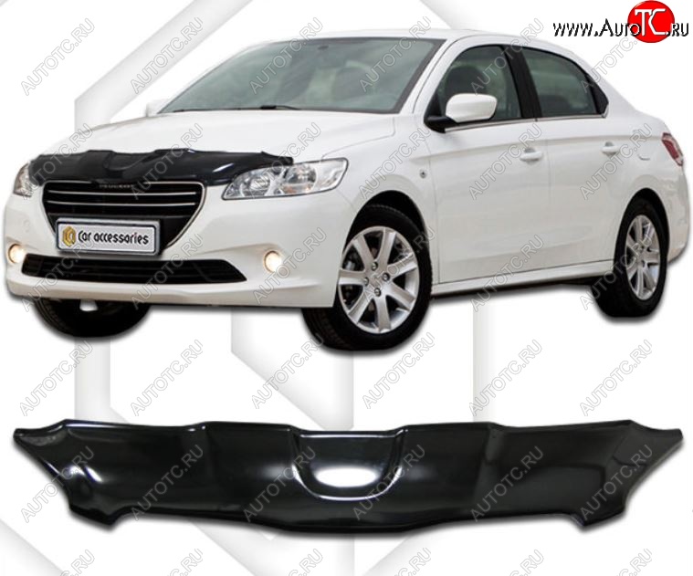 2 299 р. Дефлектор капота CA-Plastic Peugeot 301 (2012-2017) (Classic черный, Без надписи)  с доставкой в г. Самара
