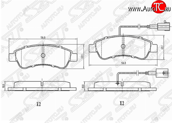 1 129 р. Комплект задних тормозных колодок SAT (с датчиком износа) Peugeot Boxer 250 (2006-2014)  с доставкой в г. Самара