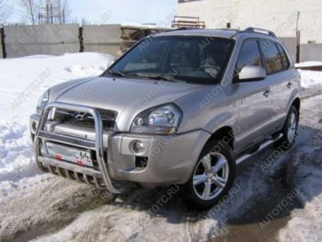 18 449 р. Защита переднего бампера кенгурятник d57 высокий Slitkoff Hyundai Tucson JM (2004-2010) (Сталь с полимерным покрытием в цвет черный)  с доставкой в г. Самара