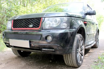 Защитная сетка в бампер (низ, ячейка 4х10 мм) Alfeco Премиум Land Rover Range Rover Sport 1 L320 дорестайлинг (2005-2009) (Чёрная)