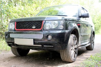 Защитная сетка в бампер (низ, ячейка 4х10 мм) Alfeco Премиум Land Rover Range Rover Sport 1 L320 дорестайлинг (2005-2009) (Хром)