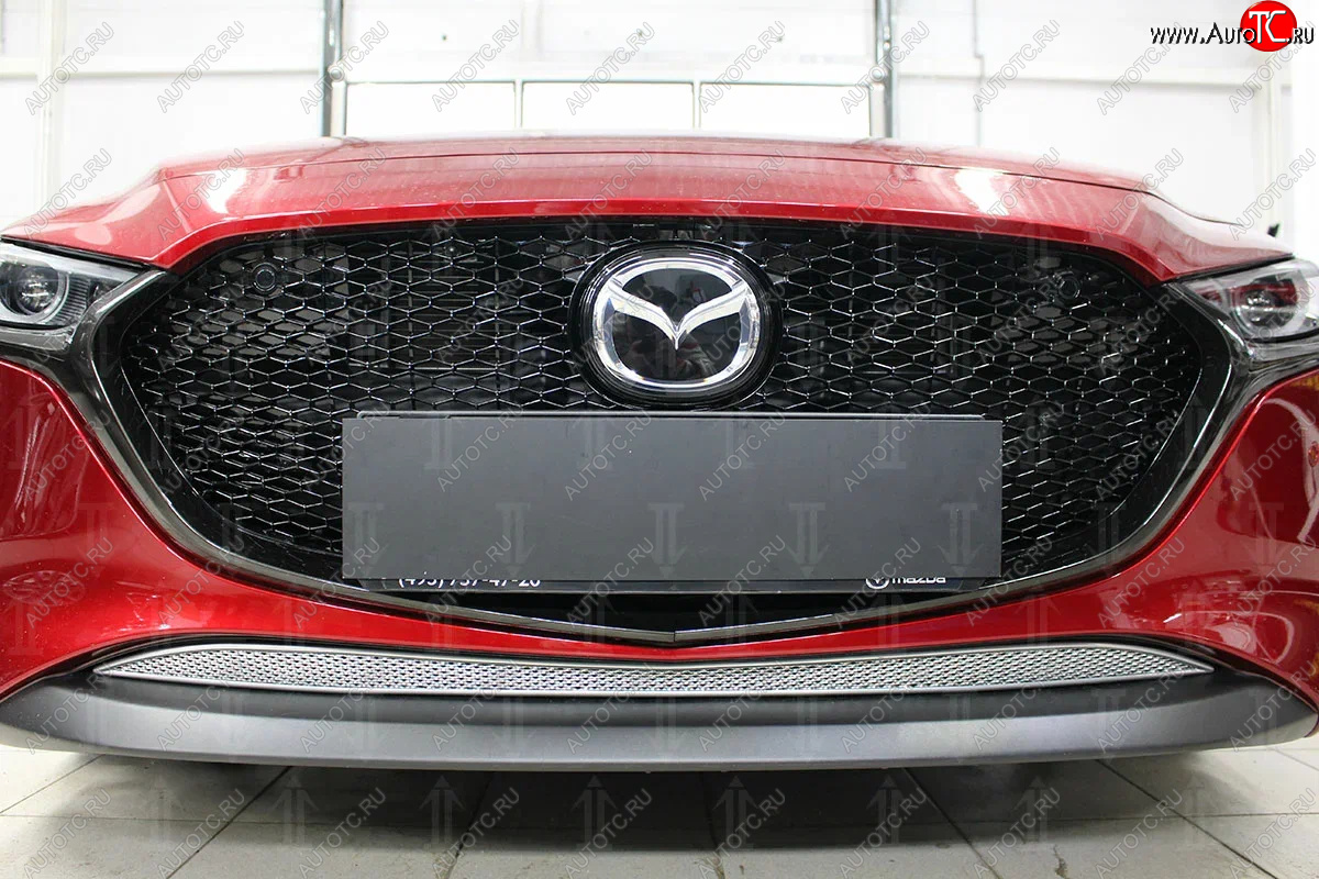 3 879 р. Защитная сетка в бампер (низ, ячейка 4х10 мм) Alfeco Премиум Mazda 3/Axela BP хэтчбэк (2019-2025) (Хром)  с доставкой в г. Самара