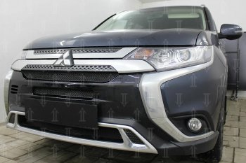 9 599 р. Защитная сетка в бампер (3 части, ячейка 4х10 мм) Alfeco Премиум Mitsubishi Outlander GF 3-ий рестайлинг (2018-2022) (Чёрная)  с доставкой в г. Самара. Увеличить фотографию 4