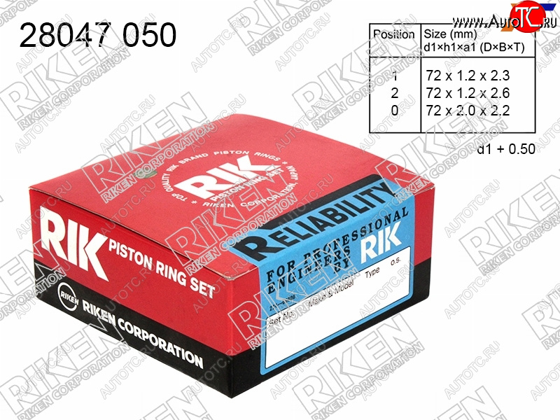 2 369 р. Кольца поршневые (комплект) 0,50 2SZ-FE RIKEN Toyota Belta/Yaris XP90 седан (2005-2012)  с доставкой в г. Самара