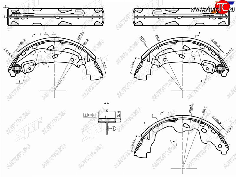 1 099 р. Колодки тормозные барабанные задние RH-LH SAT Toyota Corolla Verso AR10 (2004-2009)  с доставкой в г. Самара