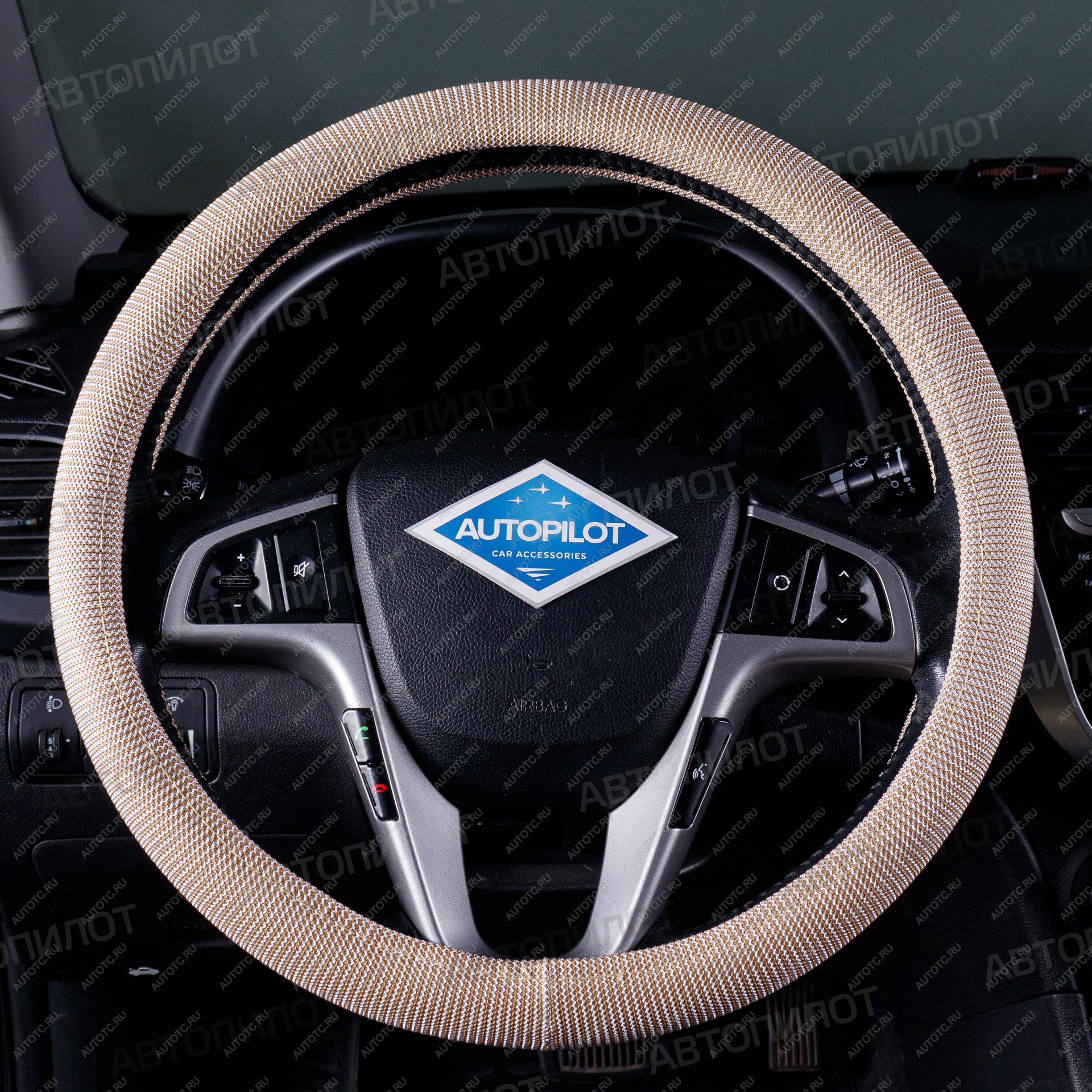 369 р. Оплётка на руль (37-39см BLW-022 текстиль) Автопилот Dong Feng 580 1 дорестайлинг (2016-2017) (бежевый)  с доставкой в г. Самара