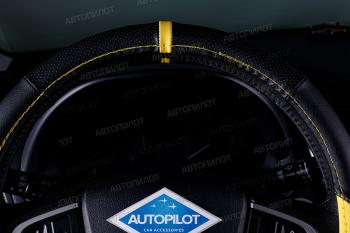 489 р. Оплётка на руль (37-39см BLW-003 кож/зам ) Автопилот Volvo XC90 L дорестайлинг (2015-2019) (черный/желтый)  с доставкой в г. Самара. Увеличить фотографию 4