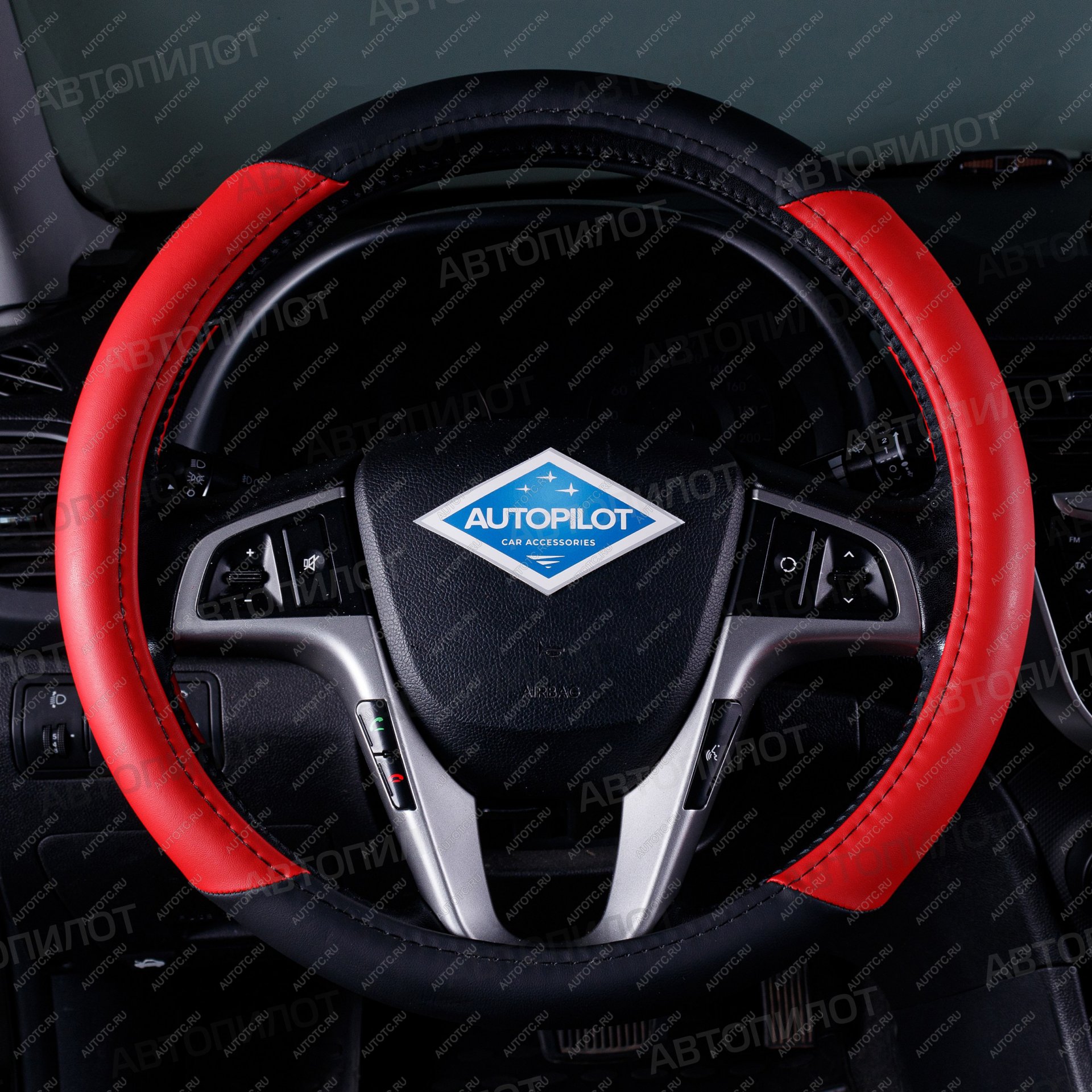 389 р. Оплётка на руль (37-39см BLW-004 кож/зам ) Автопилот Ford Focus 4 CEW хэтчбэк дорестайлинг (2018-2021) (черный/красный)  с доставкой в г. Самара