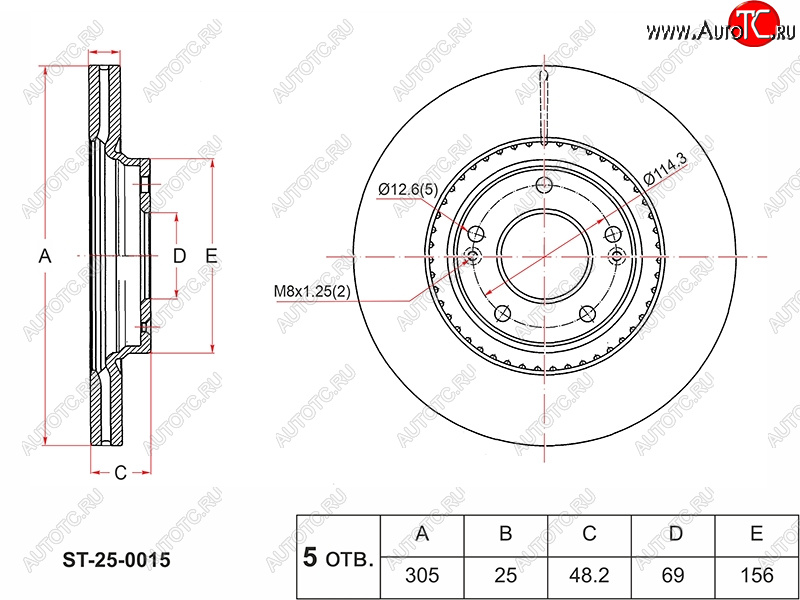 3 199 р. Диск тормозной передний Ø305mm SAT KIA K5 DL (2019-2022)  с доставкой в г. Самара
