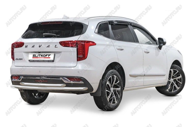 13 999 р. Защита заднего бампера d42+d42 двойная (2WD) Slitkoff Haval Jolion дорестайлинг (2020-2024) (нержавейка полированная)  с доставкой в г. Самара