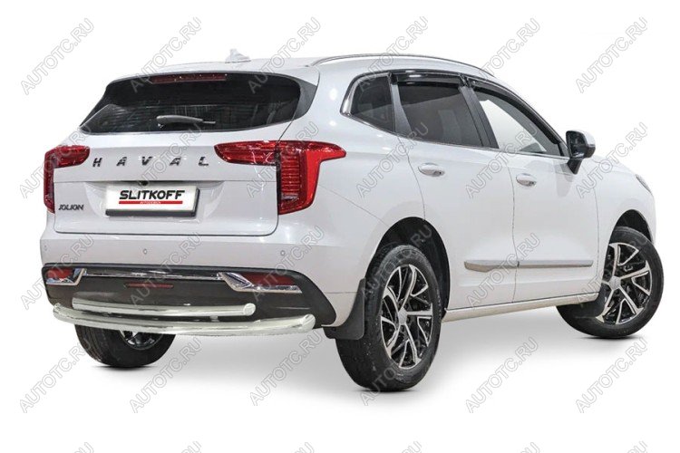 9 699 р. Защита заднего бампера d57+d42 двойная (2WD) Slitkoff Haval Jolion дорестайлинг (2020-2024) (Сталь с полимерным покрытием в цвет серебристый)  с доставкой в г. Самара
