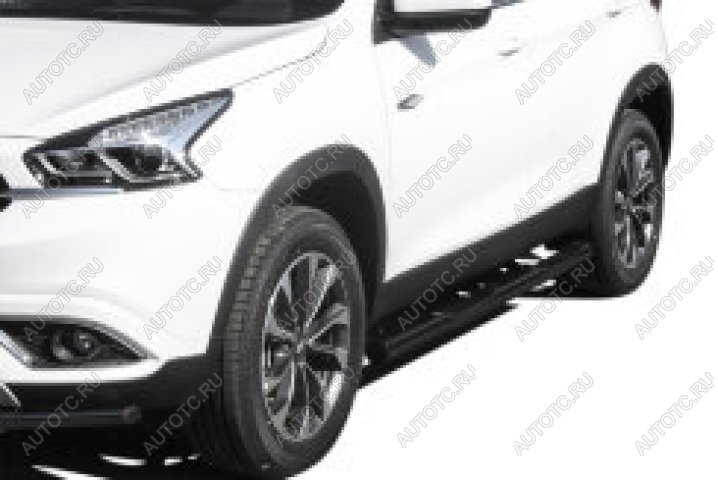 17 699 р. Защита порогов d76 с проступями Slitkoff Haval F7 рестайлинг (2022-2024) (нержавейка с полимерным покрытием в цвет черный)  с доставкой в г. Самара