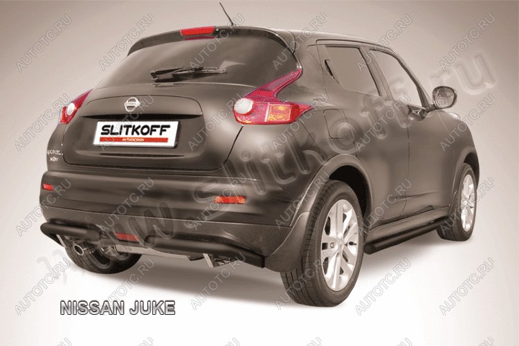 10 699 р. Защита заднего бампера уголки d57 Slitkoff Nissan Juke 1 YF15 дорестайлинг (2010-2014) (нержавейка с полимерным покрытием в цвет черный)  с доставкой в г. Самара