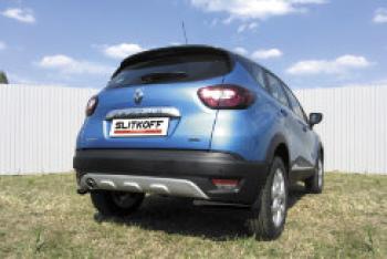 Защита заднего бампера уголки d42 (2WD) Slitkoff Renault Kaptur дорестайлинг (2016-2020) (нержавейка с полимерным покрытием в цвет черный)