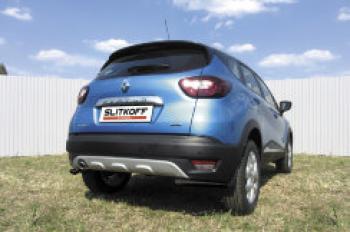 Защита заднего бампера уголки d42 (4WD) Slitkoff Renault Kaptur дорестайлинг (2016-2020) (нержавейка с полимерным покрытием в цвет черный)
