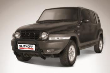 Защита переднего бампера кенгурятник d57 низкий Slitkoff ТАГАЗ Tager 5d (2008-2012) (нержавейка с полимерным покрытием в цвет черный)