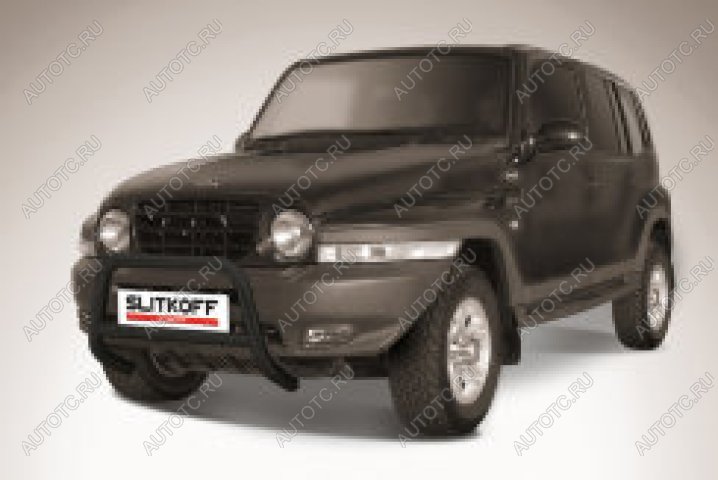 30 749 р. Защита переднего бампера кенгурятник d57 низкий Slitkoff ТАГАЗ Tager 5d (2008-2012) (нержавейка с полимерным покрытием в цвет черный)  с доставкой в г. Самара